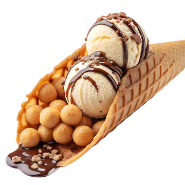 Hong Kong Egg Waffle with Ice Cream PNG
