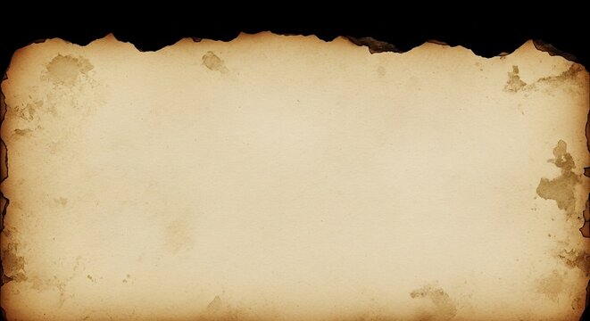 A wide panoramic gothic parchment with deep sepia tones, heavy grunge stains, and a severely charred, burnt, and torn upper border edge, dark, background, history