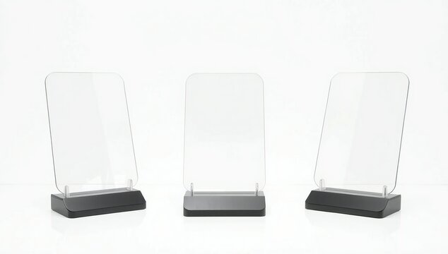 Three clear acrylic display stands