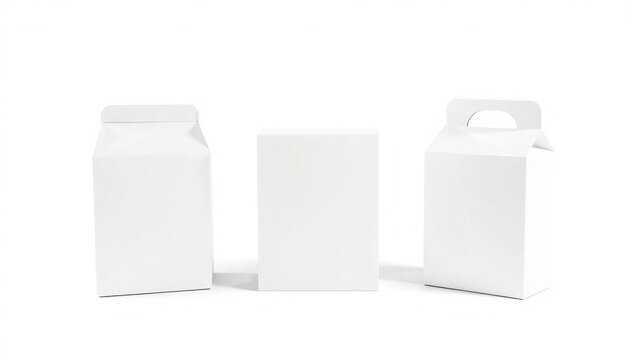 Three empty white cardboard boxes