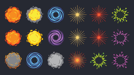 Colorful cartoon explosion and magic energy effects collection © rama coloring studio