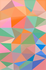 Fototapeta premium A lively low-poly backdrop of interlocking triangles in mint, orange, teal, and bright blue, offering a fresh energetic feel for presentations and ads.