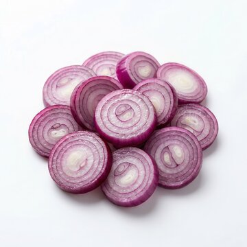 Red onion rings sliced texture background, Group of chopped onion top view
