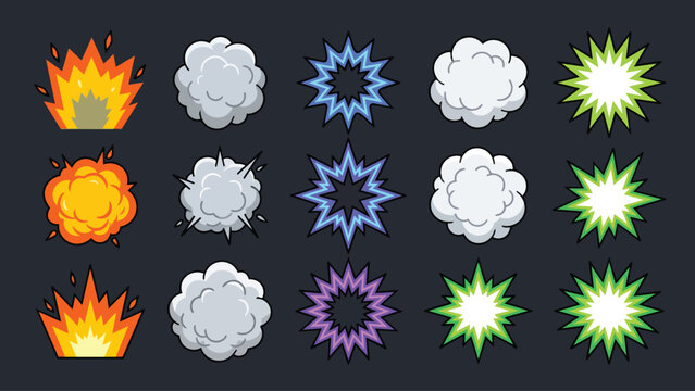 Colorful comic style explosion and smoke effect icons