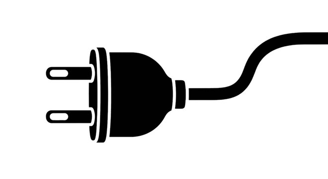 Vector illustration of black silhouette of an electrical plug with a cord on a transparent background