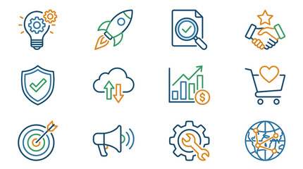 Fototapeta premium Colorful business marketing and growth strategy icons.