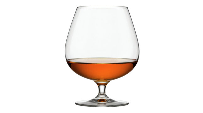Brandy Snifter Glass Filled with Amber Spirit Isolated Transparent Background