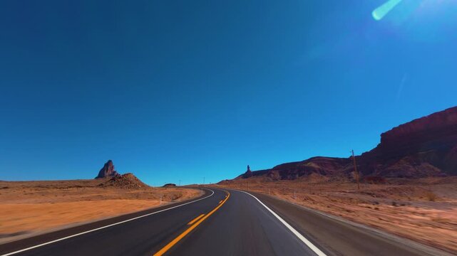Monument Valley POV Drive on Scenic Desert Highway in the American Southwest
