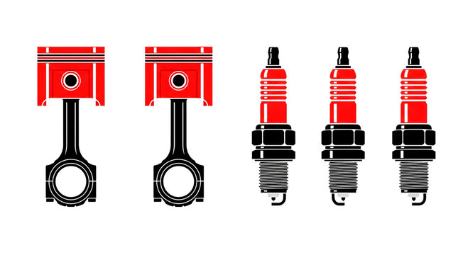Technical vector icons of internal combustion engine components.