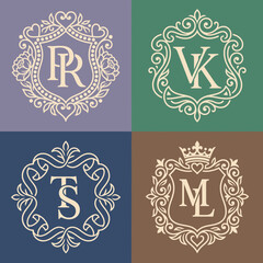 Obraz premium Elegant Monogram Crest Design Collection with Ornate Details.