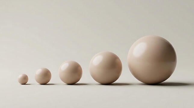 A conceptual studio shot of spheres showing gradual size growth as skill level indicators to represent progress, development, and personal advancement