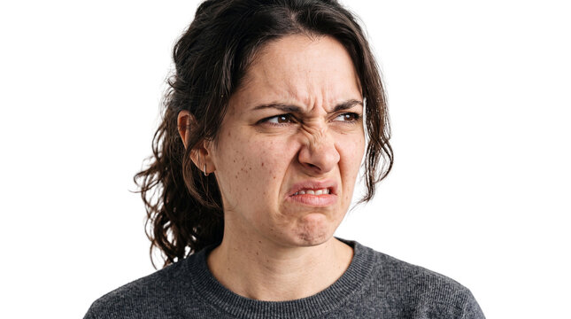 Young Woman with Disgusted Facial Expression Isolated on Transparent Background