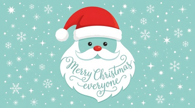 Festive christmas illustration santa claus face with 'merry christmas' message and snowflakes