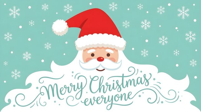 Festive christmas illustration santa claus with 'merry christmas' message and falling snowflakes