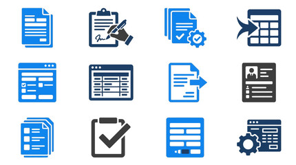 Fototapeta premium Professional blue business document and management icons.