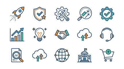 Fototapeta premium Modern business and startup thin line icon set.