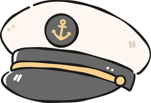 White captain officer peaked cap peaked hat Clipart, Cute Nautical Ocean Marine Vector, Hand Drawn flat color Kids Nursery Sublimation Graphic Element