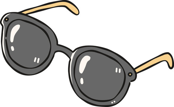 Black classic sunglasses Clipart, Cute Nautical Ocean Marine Vector, Hand Drawn flat color Kids Nursery Sublimation Graphic Element