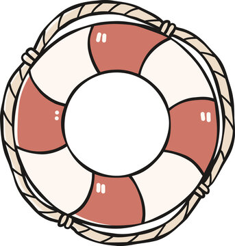 Red and white lifebuoy life ring Clipart, Cute Nautical Ocean Marine Vector, Hand Drawn flat color Kids Nursery Sublimation Graphic Element