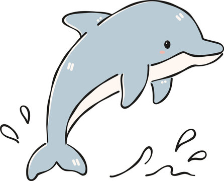 Cute jumping dolphin splashing water Clipart, Cute Nautical Ocean Marine Vector, Hand Drawn flat color Kids Nursery Sublimation Graphic Element