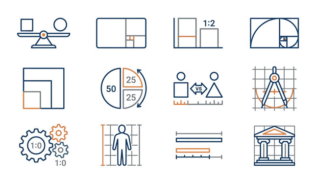 Geometry architecture and design technical icon set