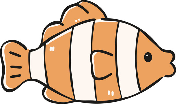 Orange clownfish anemone fish Clipart, Cute Nautical Ocean Marine Vector, Hand Drawn flat color Kids Nursery Sublimation Graphic Element