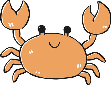 Cute orange crab waving claws Clipart, Cute Nautical Ocean Marine Vector, Hand Drawn flat color Kids Nursery Sublimation Graphic Element