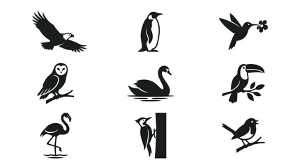 Obraz premium Global bird species silhouette and avian icon set.