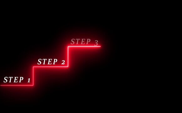 abstract 4 step infographic process with check mark icon animation. Step-by-step process icon animation on black background, process success with check marks . 4k blue background animation