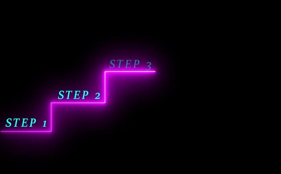abstract 4 step infographic process with check mark icon animation. Step-by-step process icon animation on black background, process success with check marks . 4k blue background animation