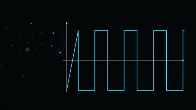 Neural pulse network animation with PWM signal graph, futuristic technology background