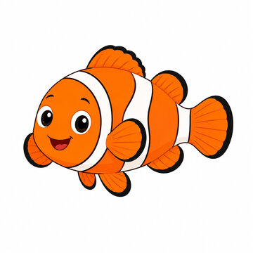Cute clownfish icon, flat vector illustration isolated on white background