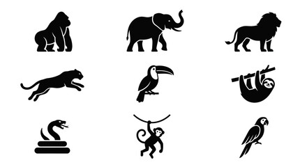 Obraz premium Wild animals and safari wildlife icon set.