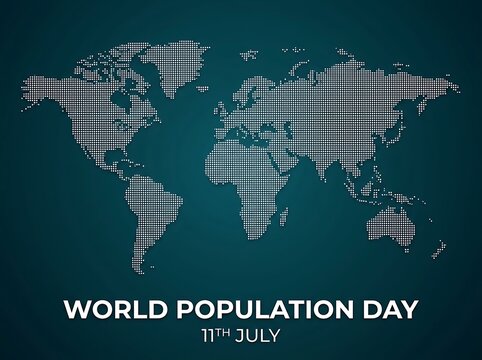Creative digital world map made of dots for world population day celebration on july eleventh