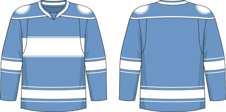 Ice hockey jersey template front and back view on checkered surface.