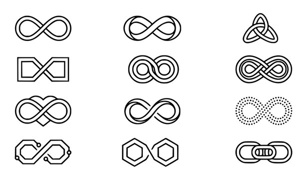 Infinity icon set mathematical loop linear geometric outline vectors editable stroke