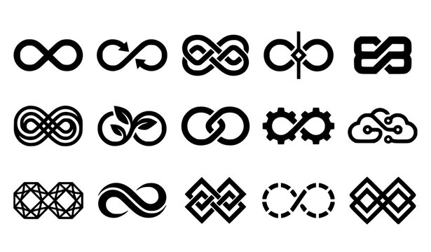 Bold infinity icon set corporate branding linear loop editable stroke vector