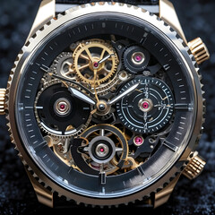 Fototapeta premium Close-up of luxury mechanical wristwatch with visible gears
