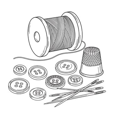 Hand drawn collection of various coins and banknotes.