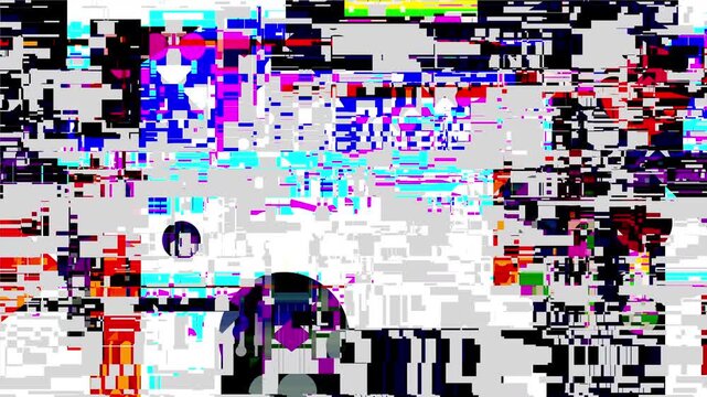 画面破損とシステムエラーをイメージした電脳ノイズ背景。マゼンタとシアンが激しく明滅する最高密度のカラーバグテクスチャ。