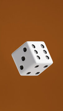 3D white dice displaying numbers 3, 4, and 6 float on a Saddle Brown background