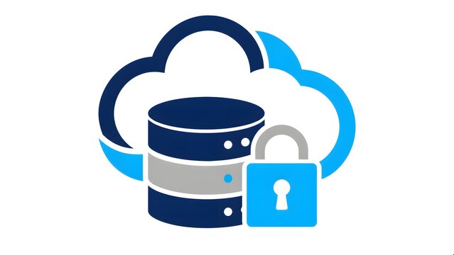 Secure Cloud Database with Padlock Vector Illustration, Cloud Storage Security, Data Protection, Cybersecurity, Secure Server Backup and Cloud Computing Technology