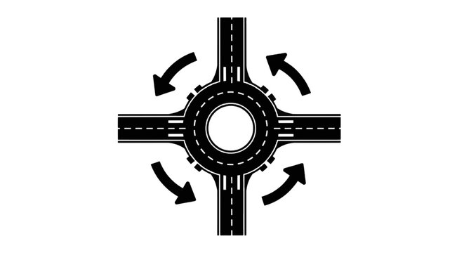 Vector illustration of roundabout road junction icon with directional arrows on a transparent background