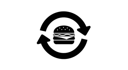 Fototapeta premium Vector illustration of burger icon with circular arrows representing fast food delivery or recycling on a transparent background