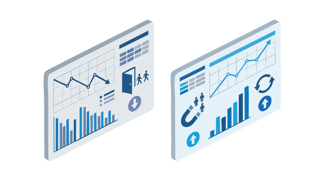 Isometric Churn Retention Comparison Charts