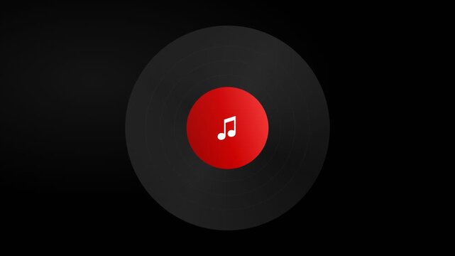 Minimalist Black Vinyl Record with Red Music Note Label