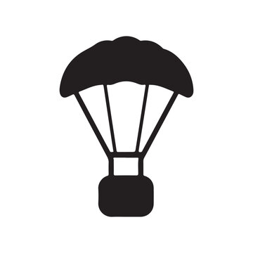 Parachute with cargo black icon silhouette vector