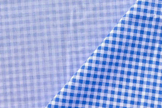 Blue gingham fabric with folded shading