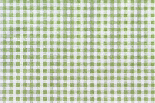 Green gingham fabric, close up texture