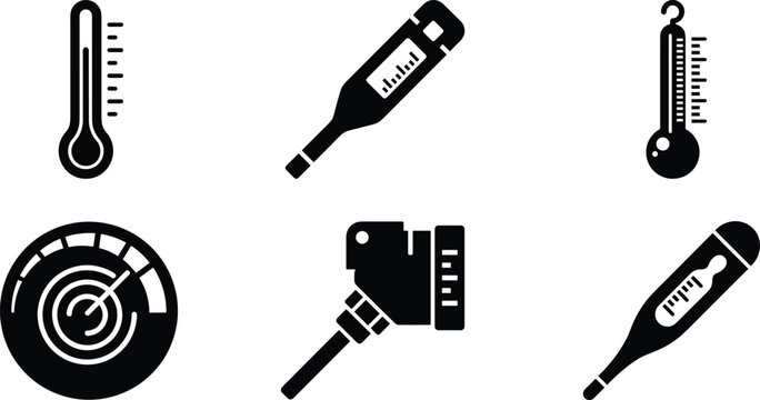 Thermometer Vector Icon Set Collection with Temperature Measurement and Weather Symbols
